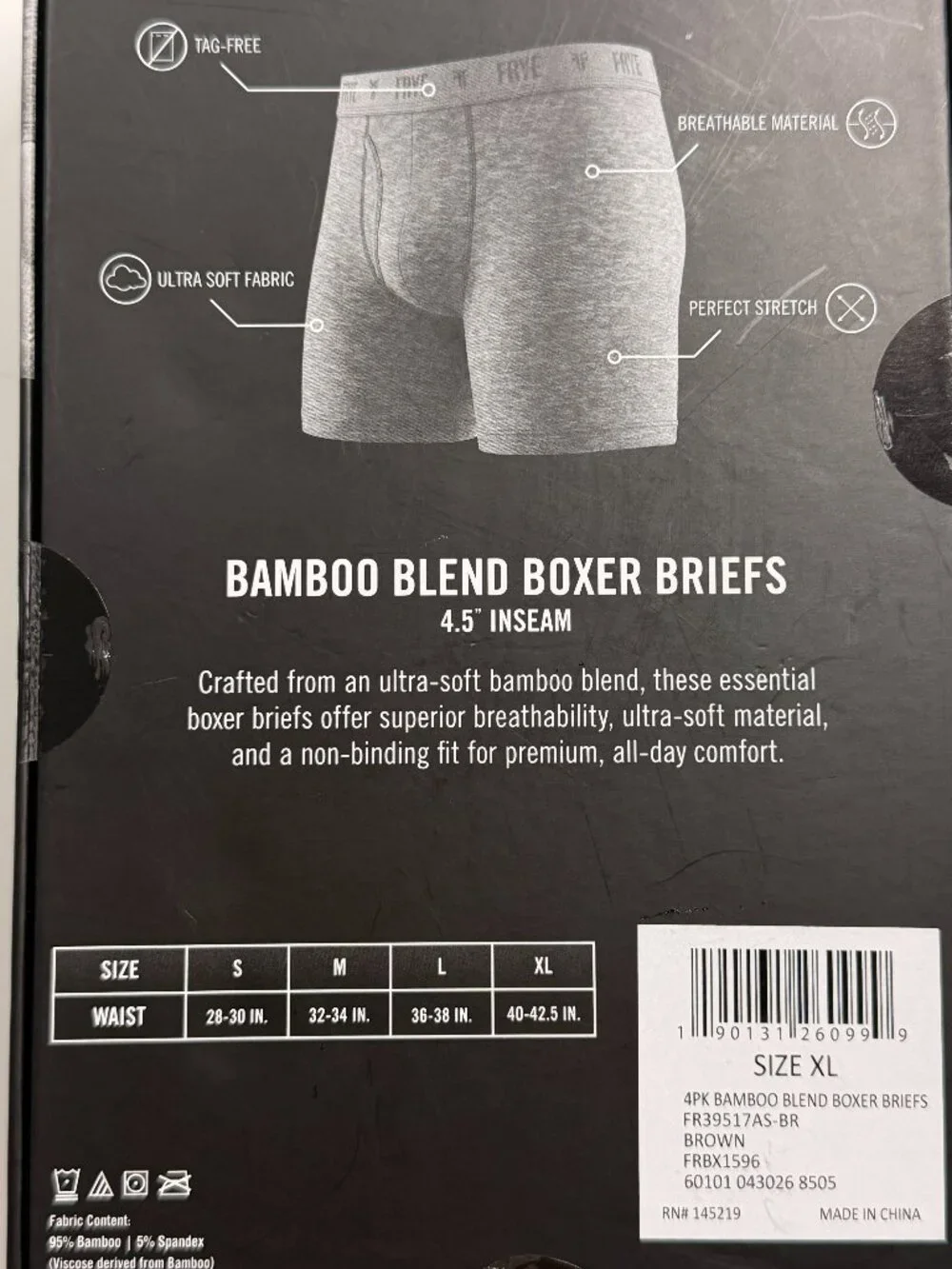 FRYE Bamboo Blend Boxer Briefs - 4 Pack - NWT - XL - Soft Earth Tone Colors